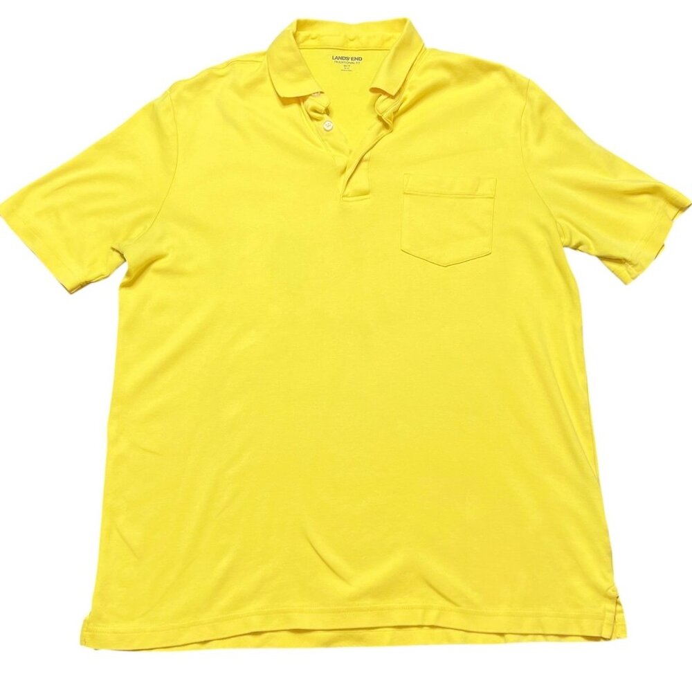 Lands' End Polo Shirt Mens Size M Tall Yellow Traditional Fit 100% Cotton